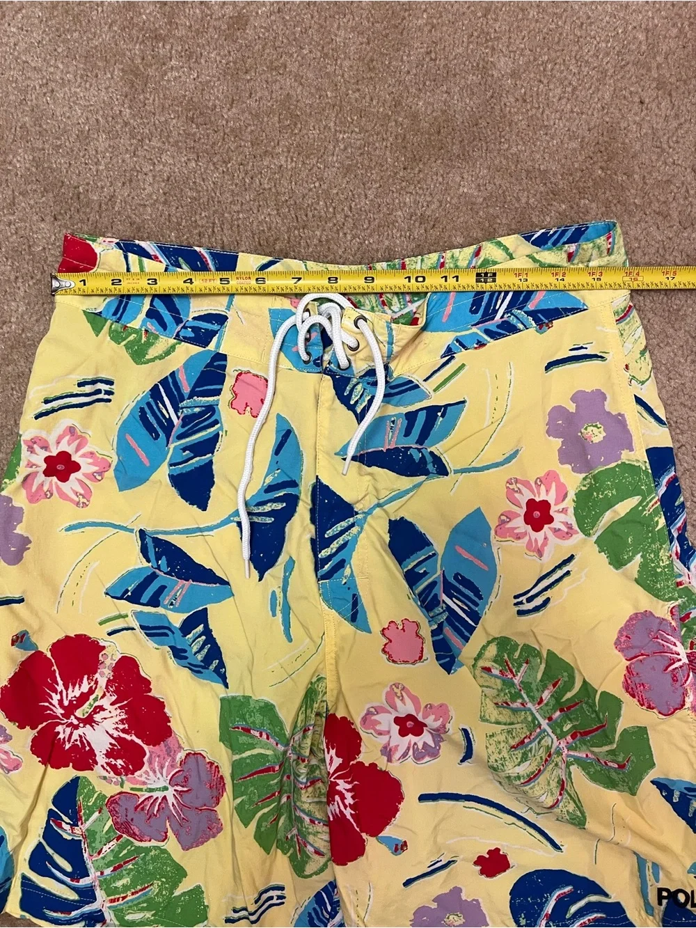 Vintage Polo Sport Ralph Lauren Yellow Floral Swim Trunks Size 32
